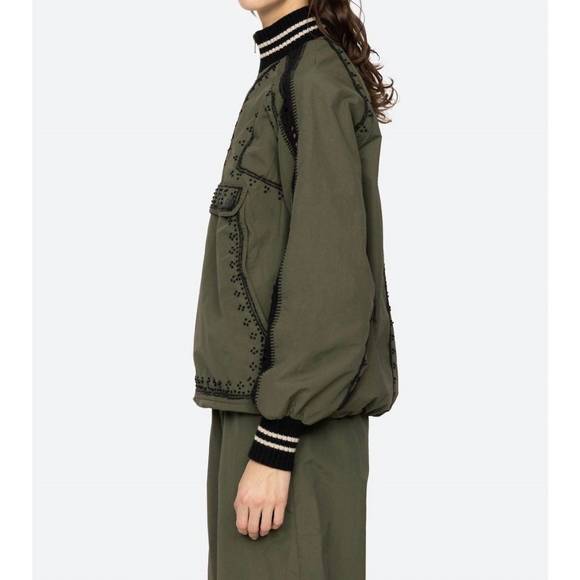NEW SEA mille embroidery windbreaker top in olive - Picture 3 of 4